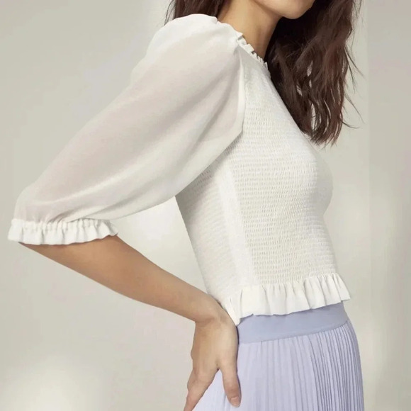 Aritzia White Tempest Blouse Long Sleeves XXS Sheer - Picture 3 of 9
